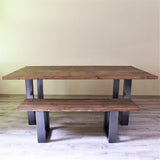 Wooden dining table and bench set