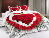 4Pcs King Size Luxury 3D Rose Bedding Set